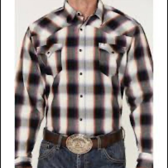 Roper Men's Large Ombre Plaid Long Sleeve Snap Western Black Shirt Size S - Picture 1 of 8